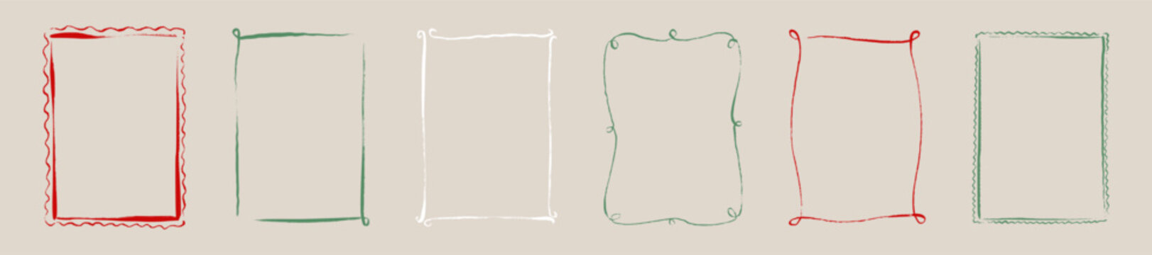 Set of grunge crayon textured whimsical frames. Hand drawn pencil, chalk, charcoal, pastel design element for Christmas, New Year, Birthday, Valentines day cards, wedding invitation, restaurant menu