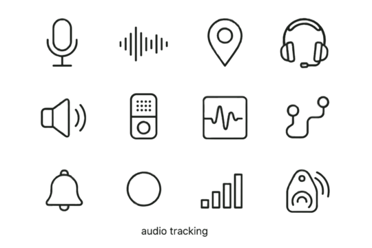Audio sensor icon headset line sound recording vector wave tag bell meter
