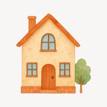 迷人的水彩房屋插画