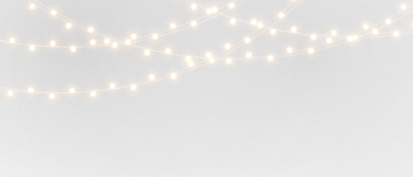 优雅串灯叠加于黑白背景之上，暖光闪烁的花环为圣诞装饰与庆祝项目营造节日氛围