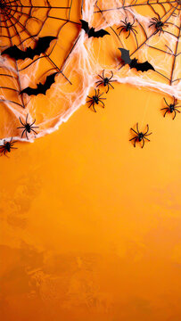 Halloween, Hintergrund mit Spinnenweben Spinnen und Fledermäusen 