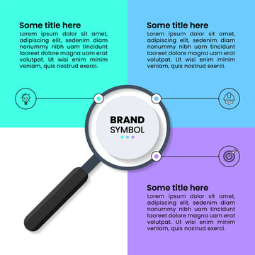 信息图模板。带有3个图标的放大镜