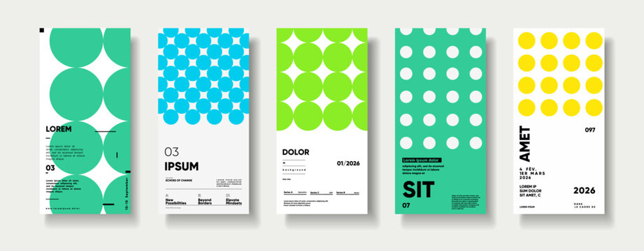 A collection of minimalist posters with geometric backgrounds and clean typography. The versatile vector patterns are perfect for posters,labels, and backgrounds with excellent text legibility.