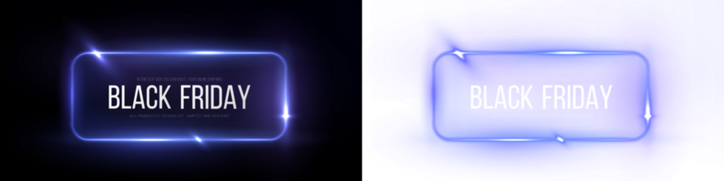PNG格式霓虹黑色星期五文本横幅 — 用于广告的带蓝色光晕的透明背景PNG叠加图
