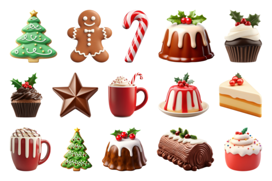 透明背景上的PNG节日甜点和美食元素集