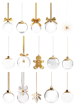 PNG格式优雅节日风圣诞饰品合集，透明背景元素集