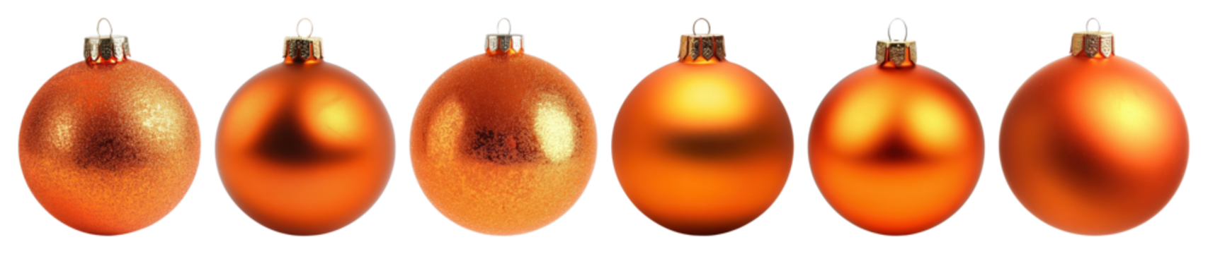 PNG格式的节日橙色圣诞饰品元素集，透明背景