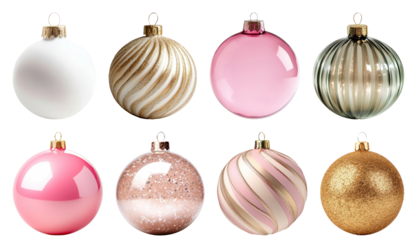 PNG格式优雅的节日圣诞装饰品元素集，透明背景