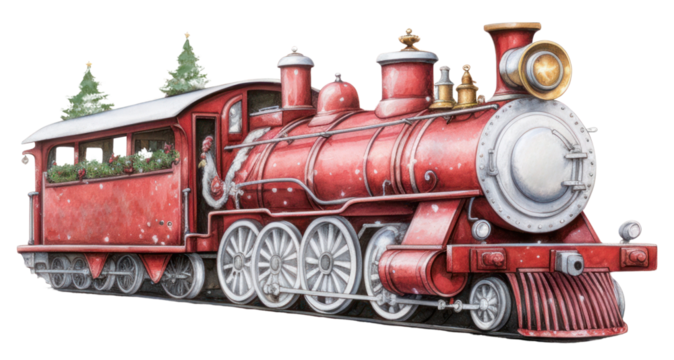 PNG格式节日复古红色火车插画