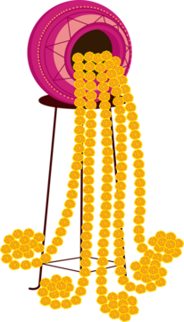 印度婚礼庆典装饰用的手绘图案与姜黄仪式装饰挂饰、花卉花盆背景矢量插画