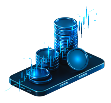 用于移动银行和加密金融股票业务创新的透明背景PNG数字金融科技技术