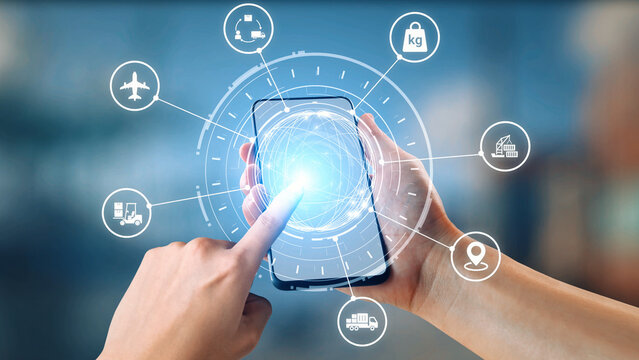 Logistics icons illustrate delivery, supply chain, warehouse, and shipping. Logistics connects global trade, logistics optimizes transport, and logistics supports inventory tracking. Gist