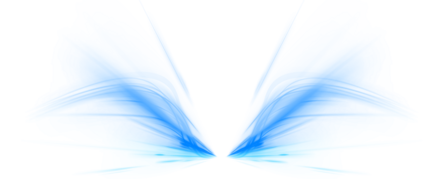 翻译标题：优雅的发光丝带在蓝色空间中穿梭，呈现风、水或数据传输的形态。适用于科技演示的简约抽象背景。PNG格式