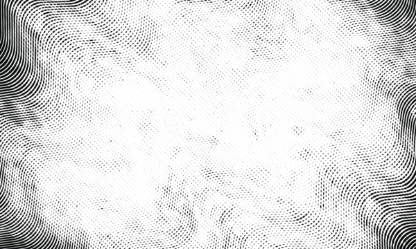 波浪矢量半色调雕刻纹理背景。抽象细腻的黑白波纹边框晕影构图设计。