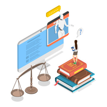人工智能与法律、法律服务的3D等距扁平矢量插画。项目2
