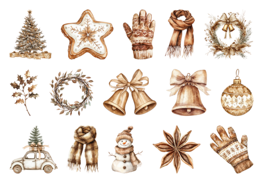 PNG复古节日插画营造温暖氛围，透明背景元素合集