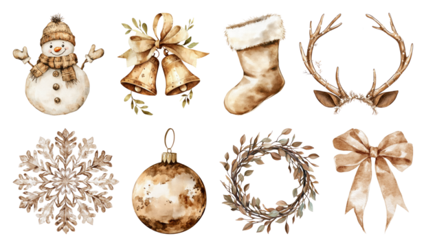 PNG复古节日装饰集合，透明背景元素套装
