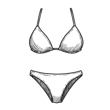 手绘比基尼草图，时尚两件式泳衣艺术，经典线条