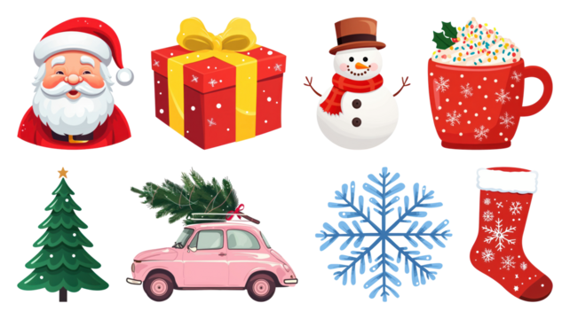 PNG Festive holiday icons collection, element set on transparent background