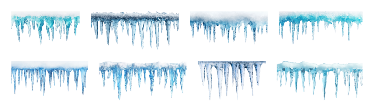 PNG格式的逼真冰柱边框元素集，透明背景