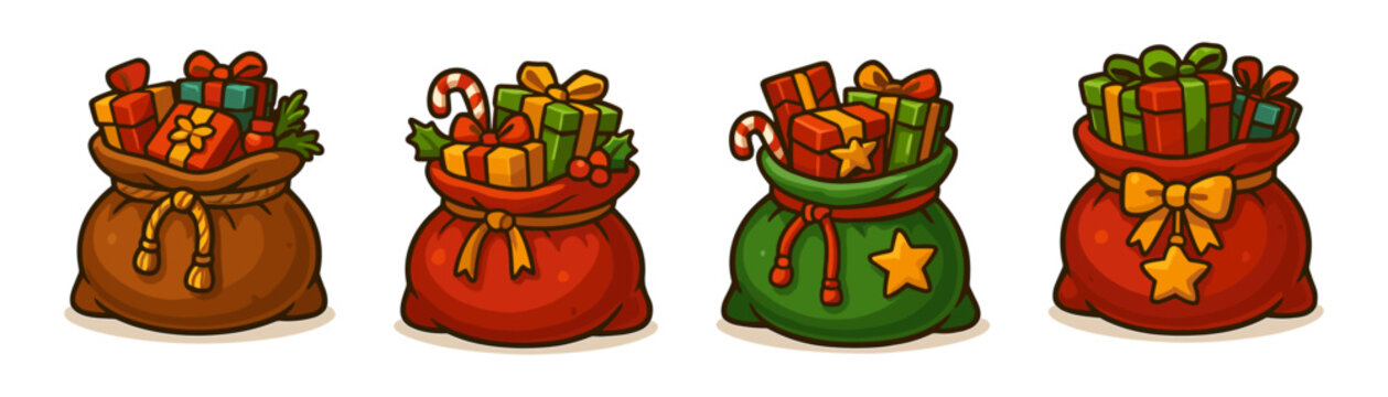 礼品袋卡通图标，圣诞节、礼物、节日、惊喜、装饰