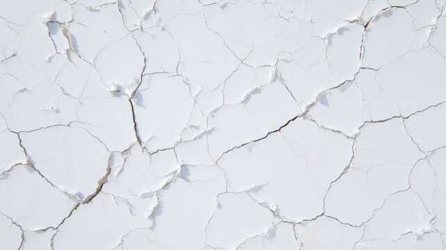 干裂地表特写，棕色裂缝与白色斑块形成鲜明对比。俯瞰视角凸显自然纹理。营造干燥荒芜氛围。神经网络人工智能生成