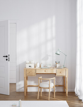 青少年房间墙面模型，中性风内饰，斯堪的纳维亚风格，3D渲染