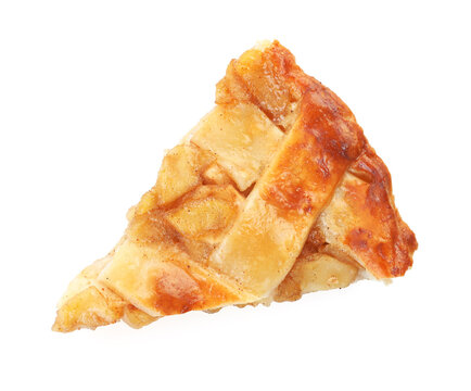 一块美味的自制苹果派置于白色背景上，俯视图