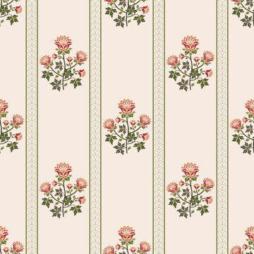 矢量手绘多彩几何花卉图案：非洲波西米亚佩斯利风格，民族风印度花卉无缝图案，适用于面料、纺织品、服装、包装纸、背景及横幅