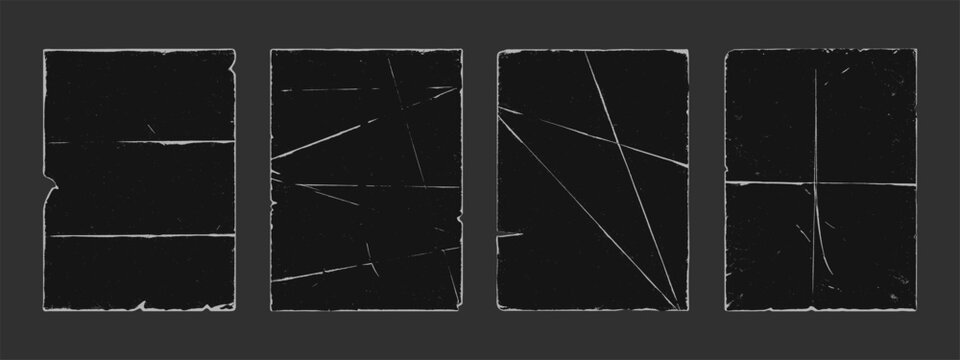 复古风格旧纸张折叠纹理黑色垃圾摇滚朋克叠加矢量插画集 复古深色封面脏污划痕折叠纸张合集 颗粒噪点粗糙效果破损边角模板