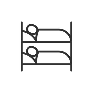 双层床线性图标。共享住宿与旅社概念。线条可编辑描边。