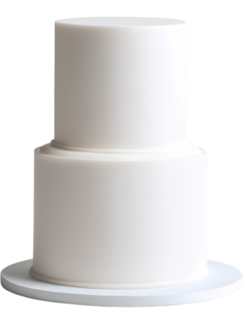 简约三层白色蛋糕，透明背景，适用于婚礼、活动或简约风格设计。