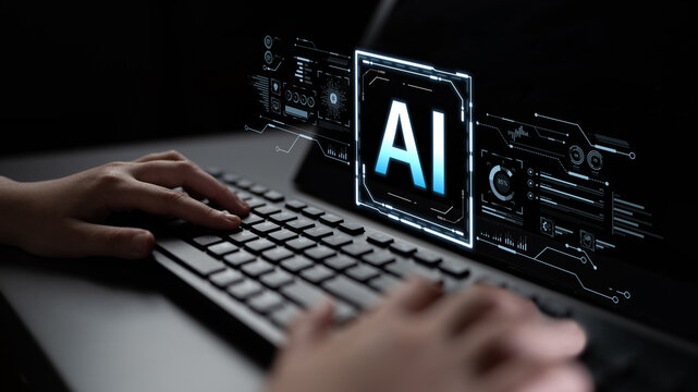 面向商业智能的未来派用户界面。这款先进的AI仪表盘展示复杂的数据分析、图表和图形，助力企业获取战略洞察。