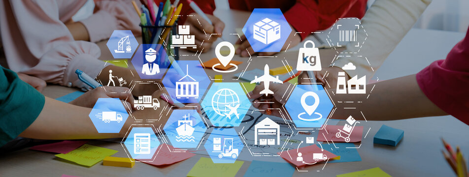 Global shipping icons show transport, loEnticeics, and cargo delivery. Global shipping connects supply chain, global shipping management, and worldwide goods distribution. Entice