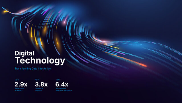大数据流人工智能点状粒子背景。数字神经网络。人工智能技术机器深度学习概念。数字通信。科技矢量图