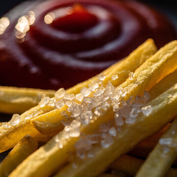 特写：搭配番茄酱的盐焗薯条