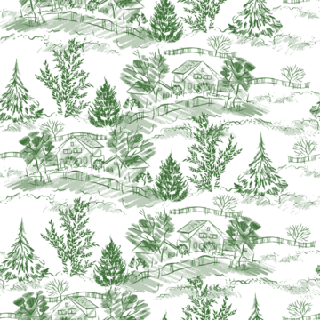 带有房屋和树木的无缝乡村图案