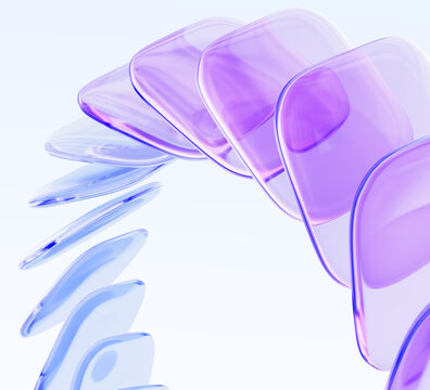 Glass square shapes dynamic 3d background. Holographic transparent block row with purple blue gradient, speed effect. Abstract geometric bg with crystal light hologram curve wave. 3D illustration