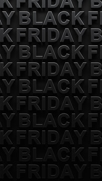 黑色星期五文本的重复图案，黑色背景上带有深色阴影。黑色星期五文本的3D渲染图形。用于黑色星期五的黑暗阴影风格的黑色星期五促销、公告或广告。