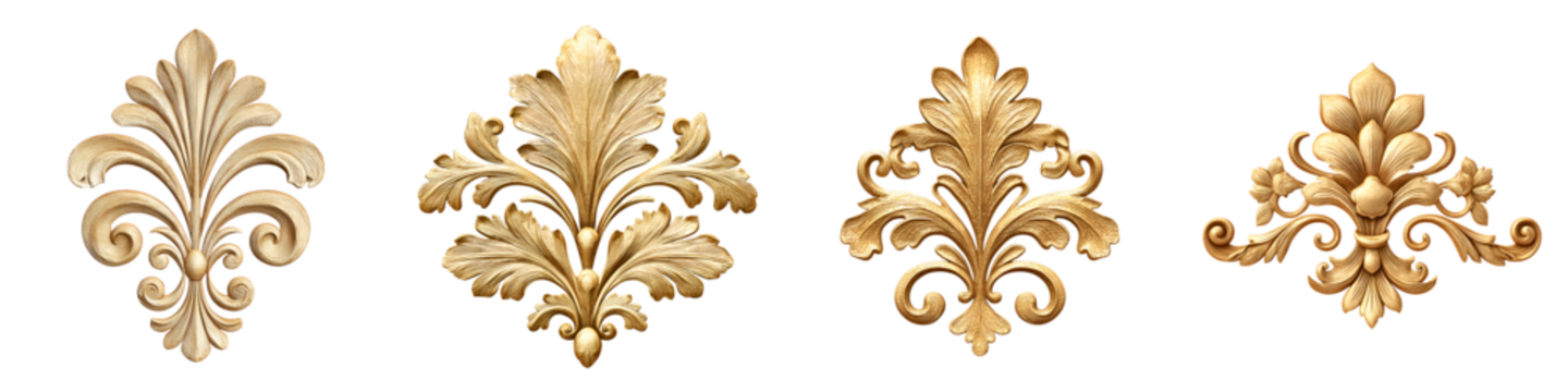华丽的金色装饰元素：复古风格的花饰