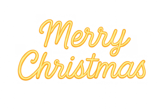 以闪亮橙色手写体呈现的“圣诞快乐”字样，营造出带有透明背景的节日问候氛围
