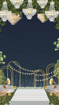 婚礼请柬：绿色与蓝色装饰的印度风格空白卡片背景