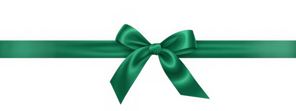 矢量装饰性闪亮礼品深绿色丝带系着蝴蝶结设计元素，白色背景上孤立呈现