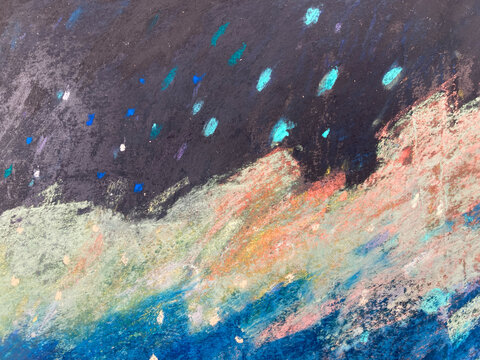 梦幻天空、灵动云朵与繁星的抽象粉彩画——纸上干粉彩作品