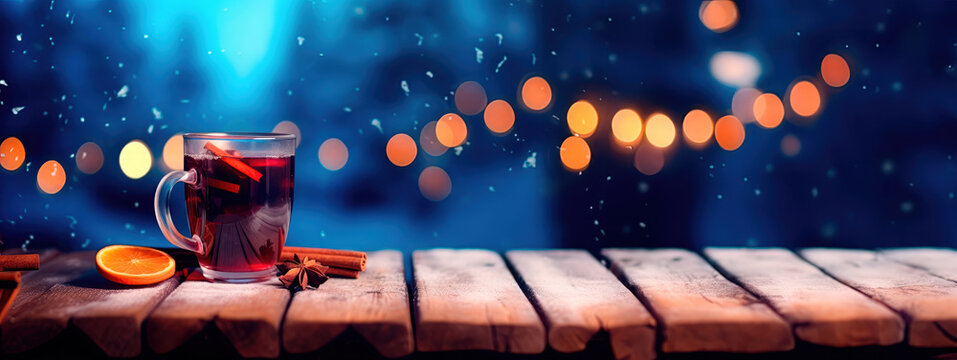 在温馨的圣诞冬夜享用加香料的热红酒