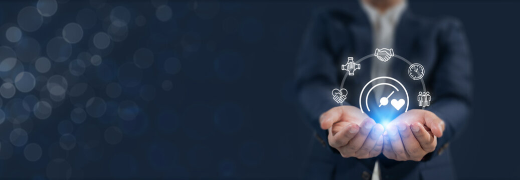 数字商业领导力中的软技能与情商。带有软技能表现图标的数字界面。商业中的软技能、情商、同理心与领导力