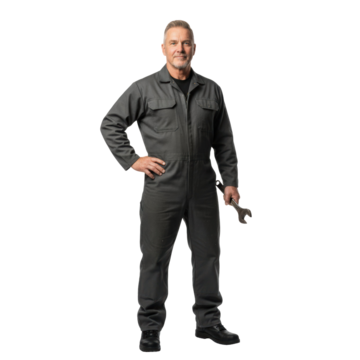 Skilled mechanic ready to tackle tough automotive jobs, on transparent background