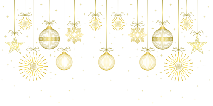透明背景孤立的金色圣诞球、圣诞装饰球灯笼矢量插画，适用于圣诞背景、海报、横幅、传单、卡片元素设计