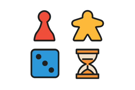 一套包含棋子、米宝、骰子和沙漏的桌游图标