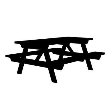 白色背景上孤立的木制野餐桌黑色剪影